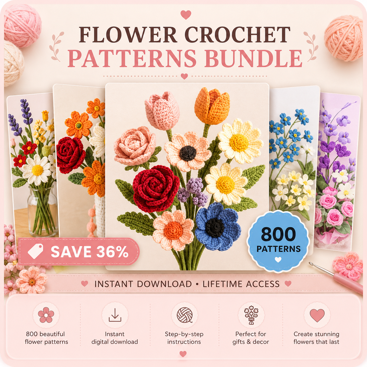 🌸 800 Flower Crochet Pattern Bundle 🌸