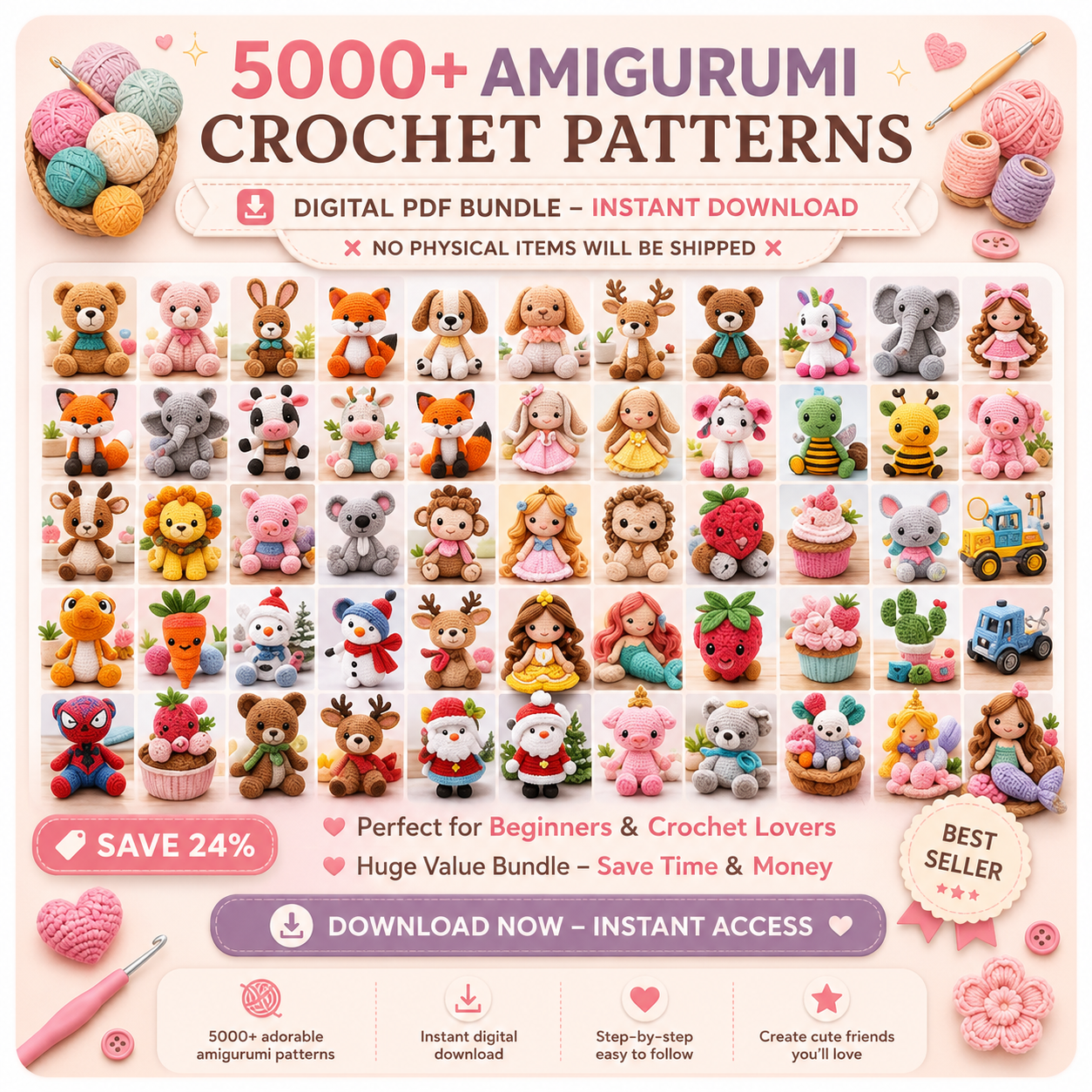 🧸 5000+ Amigurumi Crochet Patterns – Digital PDF Bundle