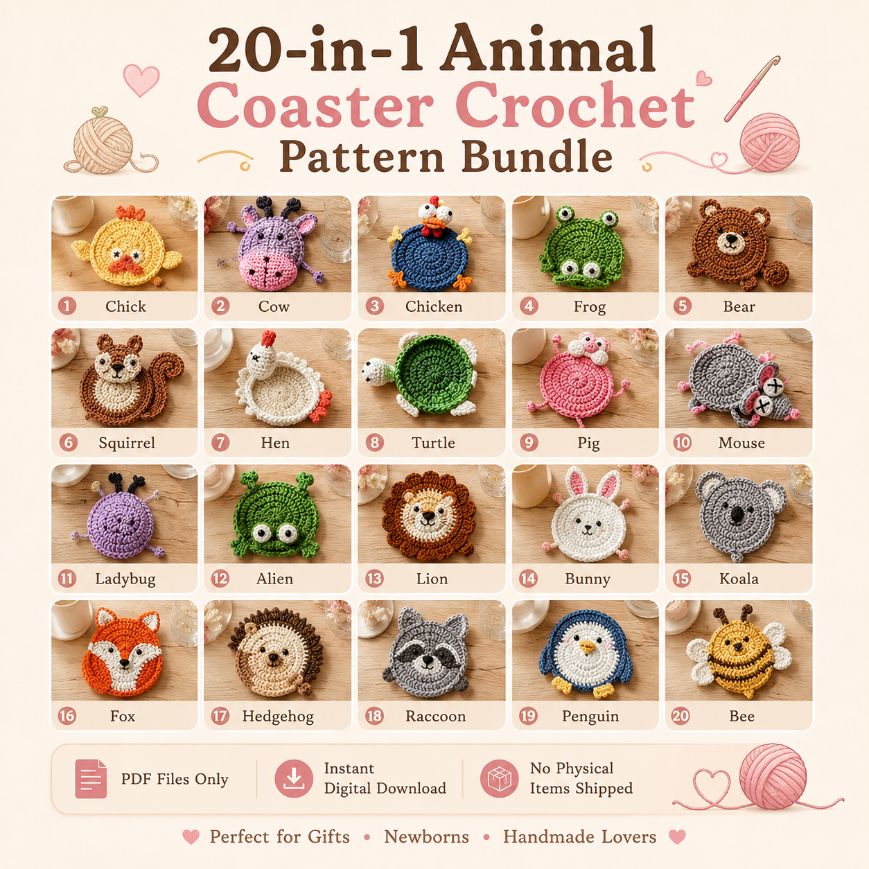 Crochet Coaster Pattern Bundle 🌸☕ | Cute Mug Rug Crochet Patterns | Handmade Home Decor | Beginner Friendly PDF Download