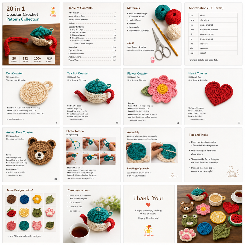 Crochet Coaster Pattern Bundle 🌸☕ | Cute Mug Rug Crochet Patterns | Handmade Home Decor | Beginner Friendly PDF Download